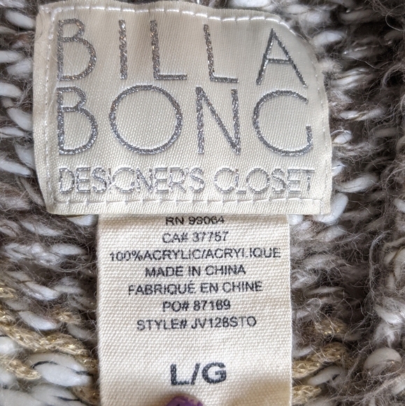 Billabong EUC cardigan sweater Designer's Closet large metallic gold brown white - Picture 13 of 16